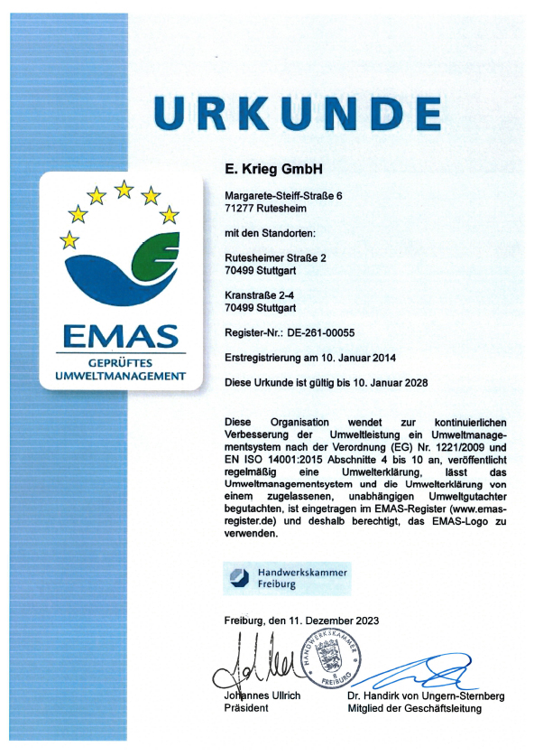 EMAS Registrierungsurkunde