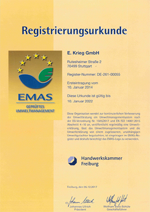 EMAS Registrierungsurkunde